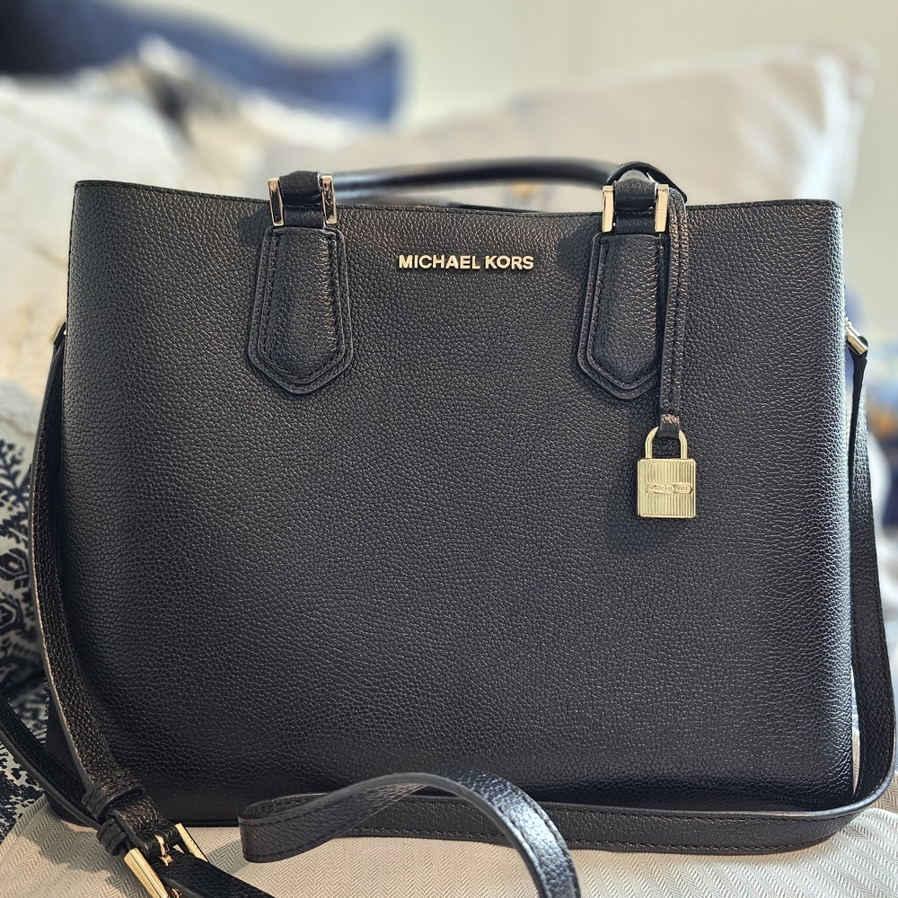 Michael Kors Black Shoulder Bag with Gold Accents